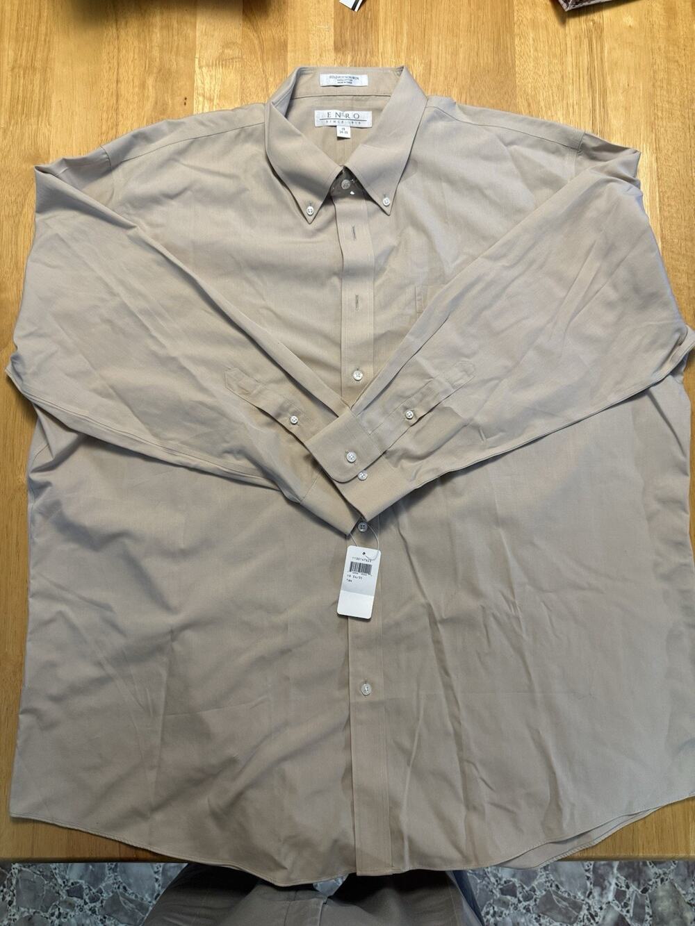 ENRO Mens Dress Shirt 19 34-35 Tan Long Sleeve Non Iron 100% Cotton Big Tall